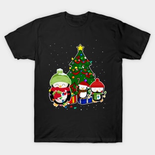 3 Three Santa Penguins Costume Cute Christmas Tree Lights T-Shirt